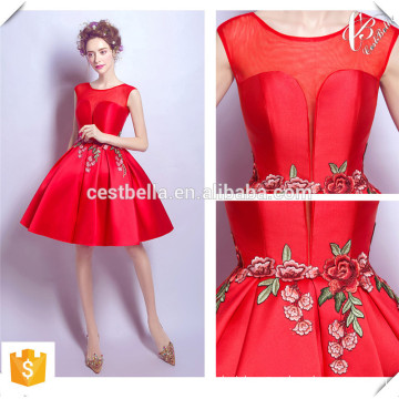 Shinny Tela V Neckline Chic Short Champagne e Red Christmas Party Dresses 2016 Made in China